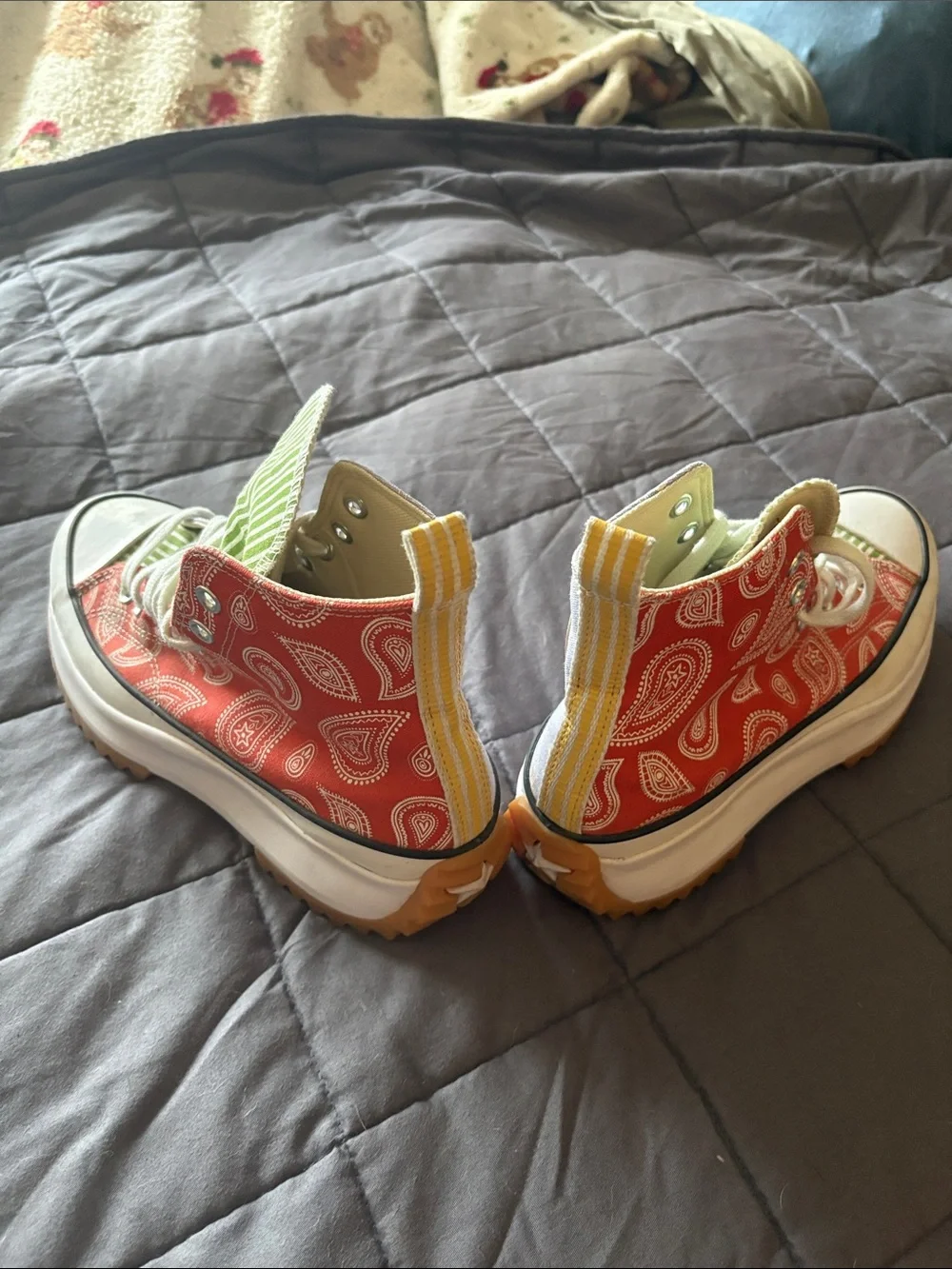 Converse Red Paisley Platform High-Top Sneakers with Gum Lug Sole - Picture 4 of 7